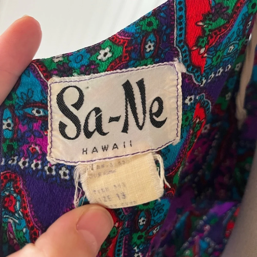 Vintage Hawaiian Purple Psychedelic Floral Patterned Maxi Dress Cap Sleeve Sa-Ne - Picture 14 of 16